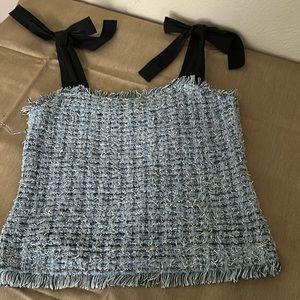 INC tank top w fun bow straps. Fun plaid pattern with fringe like trim, zip back
